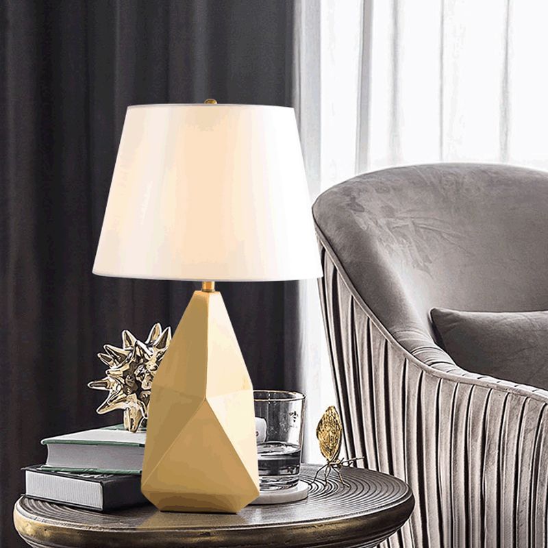 Postmodern Bucket Shade Table Lighting Fabric Single Bedside Nightstand Lamp in Gold