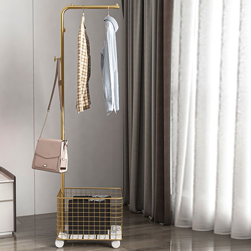 Luxurious Metal Coat Rack Basket Storage Detail Coat Rack with Coat Hooks