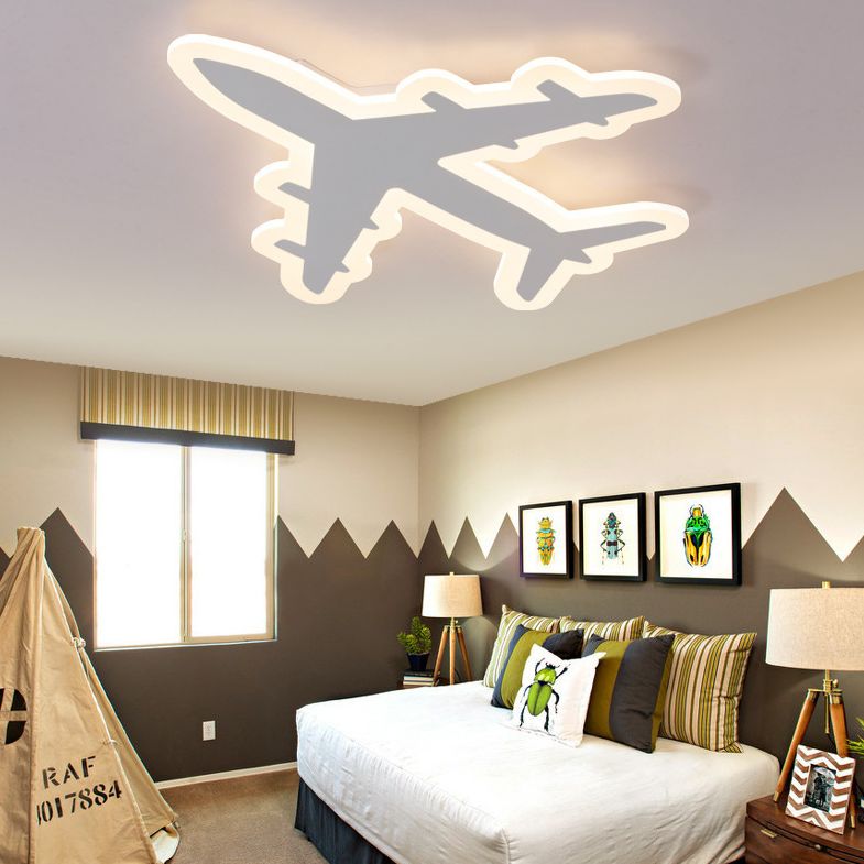 White Airplane Flush-Mount Light Fixture Minimalist LED Acrylic Ceiling Flush Mount Light