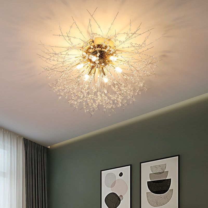 23.5"/27.5" W Radial Crystal Flush Mount Lamp Contemporary 6/8 Lights Bedroom Ceiling Mounted Fixture in Silver/Gold, Warm Light