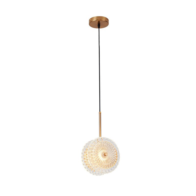 Lumière de suspension à disque en verre cristallin Simplicité en laiton plaqué LED suspendue pour dîner