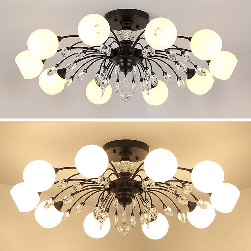 Glass Black Close to Ceiling Lighting Round-Shape Traditional Ceiling Mounted Fixture