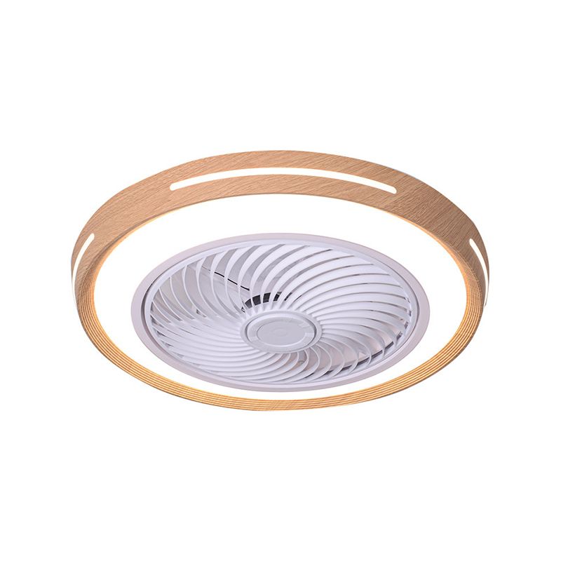 Wood Finish Round Fan Lamp Nordic LED Metal Ceiling Flush Mount Light for Bedroom