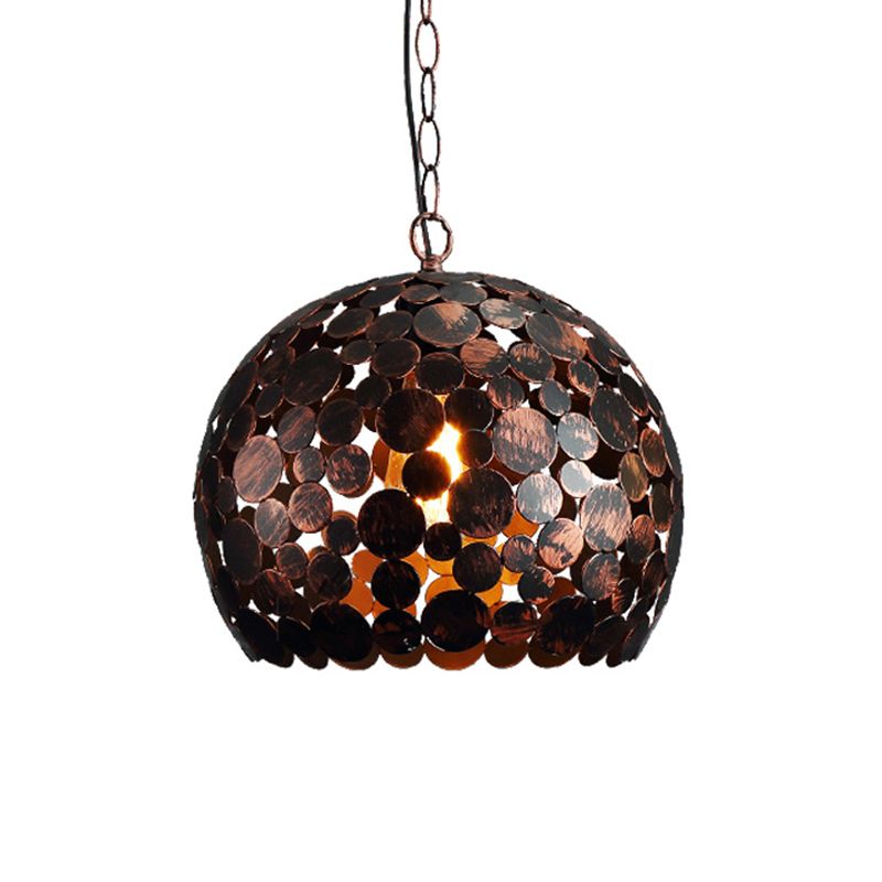 Metal Rust Finish Hanging Pendant Light Spherical 1 Light Industrial Hanging Lamp Kit for Dining Room