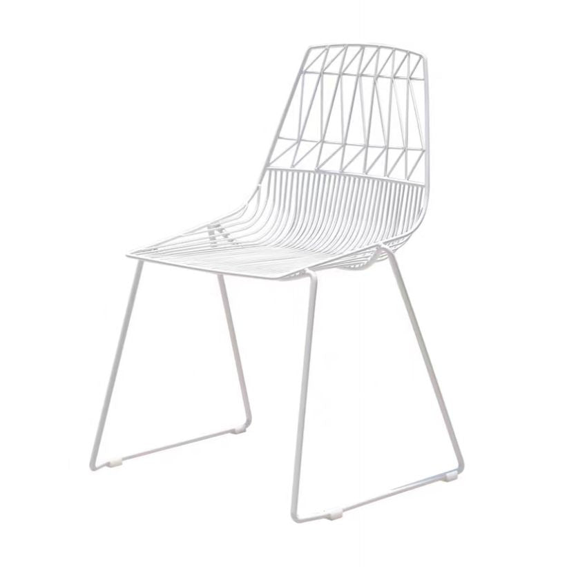 Modern White Dining Side Chair Stacking Metal Single Armless Chair