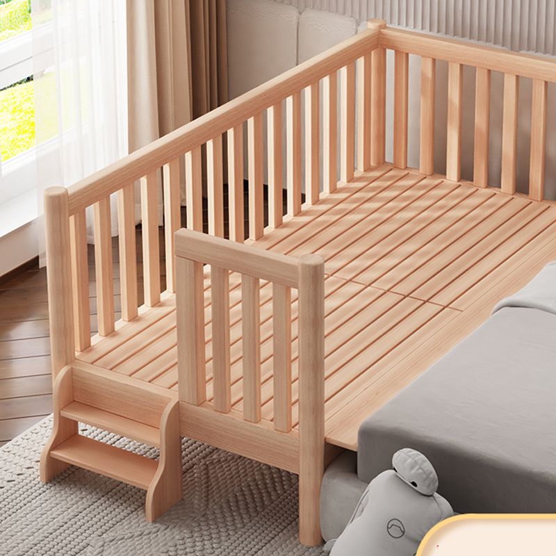 Convertible Solid Wood Baby Crib Glam Nursery Bed with Guardrail