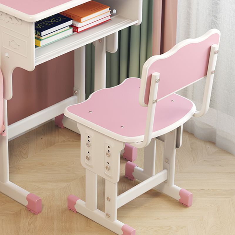 Contemporary Student Desk with Wooden Top and Shelf Desk and Chair Set