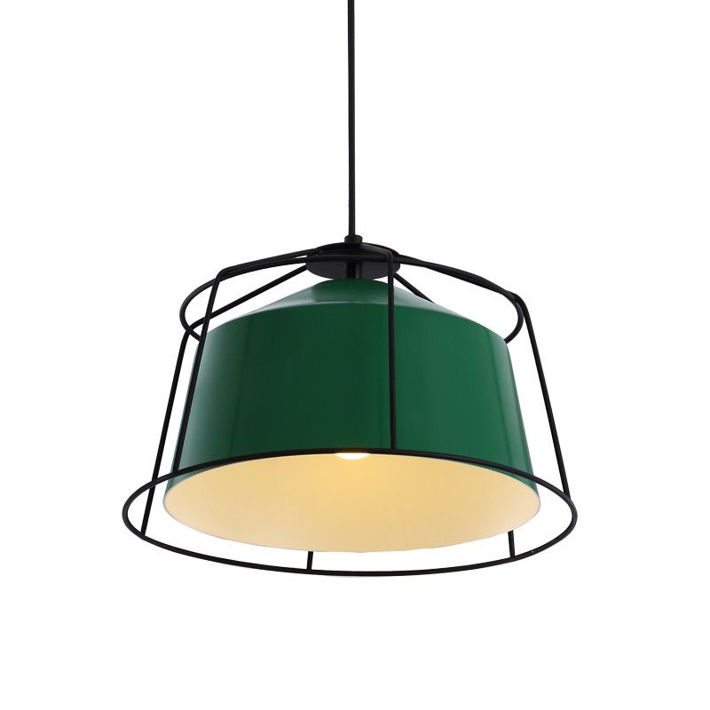 Lampada a sospensione del fienile verde in alluminio loft 1 soggiorno leggero giù illuminazione con protezione a gabbia