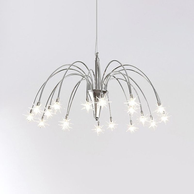 Modern Stylish Starry Clear Glass Pendant 18 Heads Chandelier Light Fixture with Chrome Arched Arm