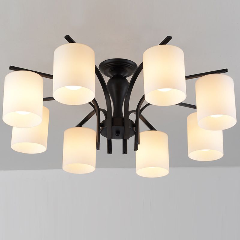 Salon cylindrique semi-flush Mount de plafond en verre multiples traditionnel