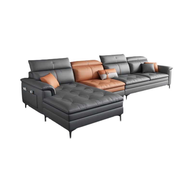 Black and Orange Pillow Top Arm Sectionals 37.4"High Cushion Back Sofa with Storage