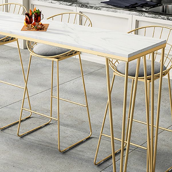 Glam Style White Bar Table in Faux Marble and Metal Bar Table for Restaurant