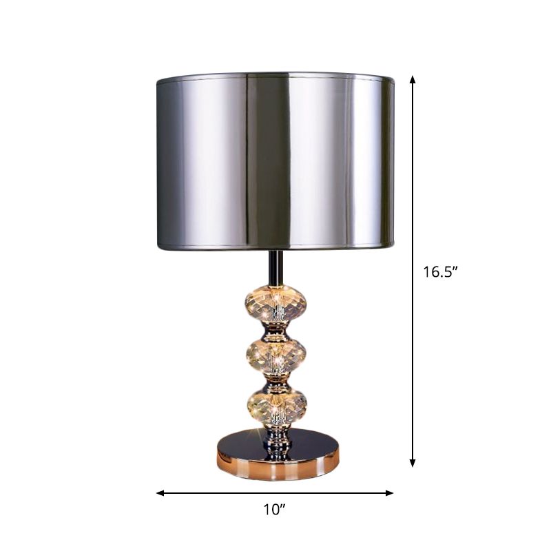 Traditional Barrel Nightstand Lighting 1-Light Fabric Reading Lamp in Black/Silver/Gold with Crystal Column