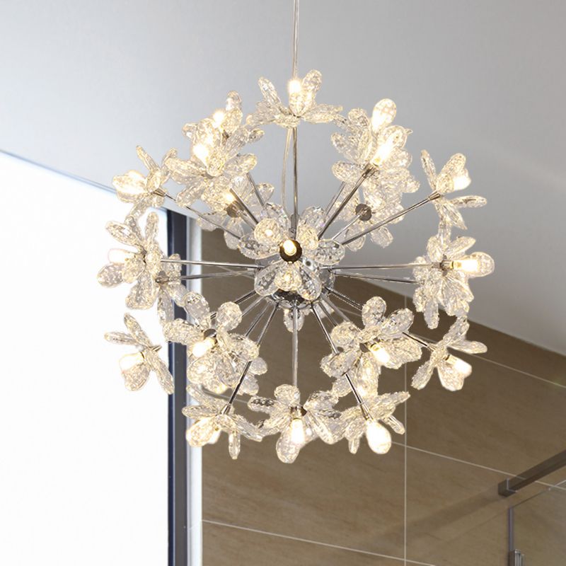 Starburst Ceiling Light Fixture Contemporary Crystal 18/24/32 Heads Chrome/Gold Chandelier Pendant Light, 18"/19.5"/23" Wide