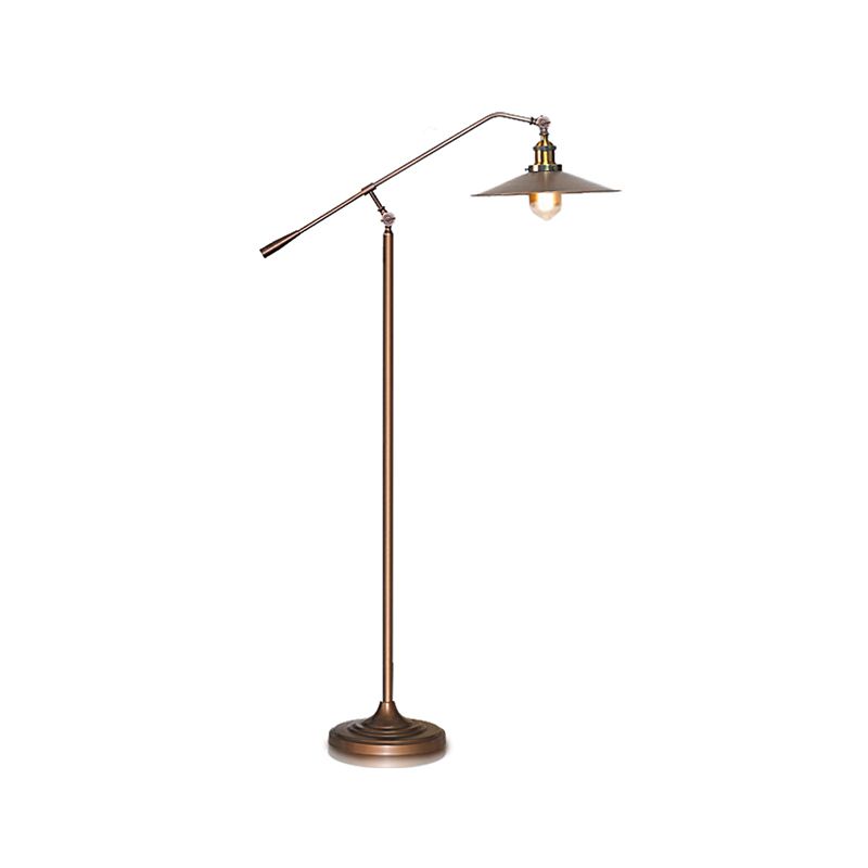 Flared Shade Floor Lamp Antique Stylish Metal 1 Head Living Room Standing Light with Adjustable Arm in Bronze