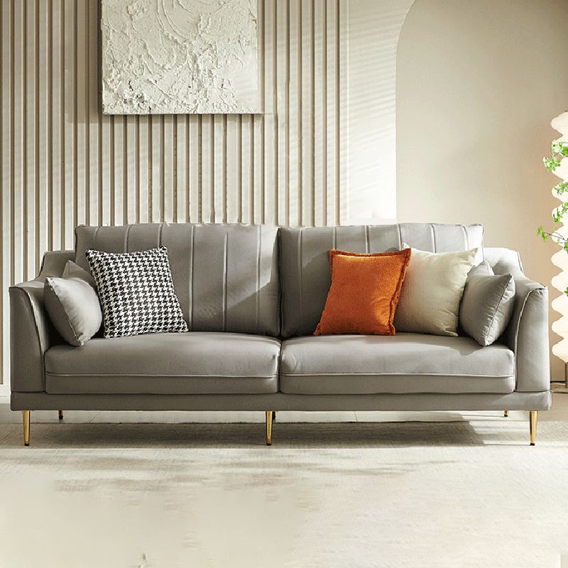 Contemporary Square Arm Loveseat Living Room Faux Leather Sofa with Brass Legs