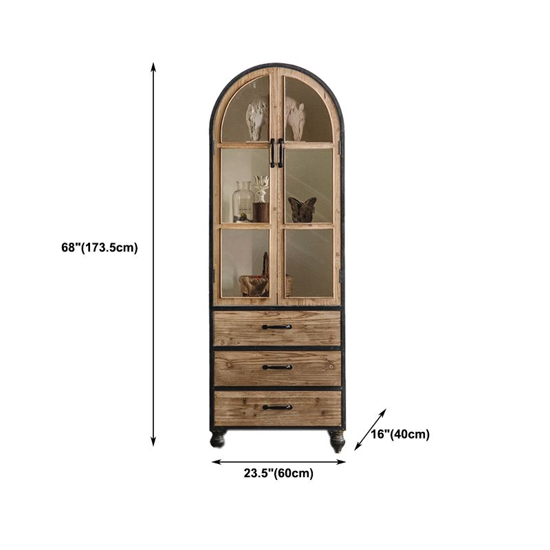 Traditional Wood Display Stand Glass Doors Buffet Cabinet with Drawers