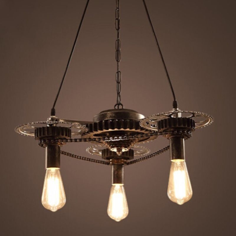 Industrial Style Wrought Iron Hanging Chandelier Bronze Ceiling Hanging Light Fixture for Bar