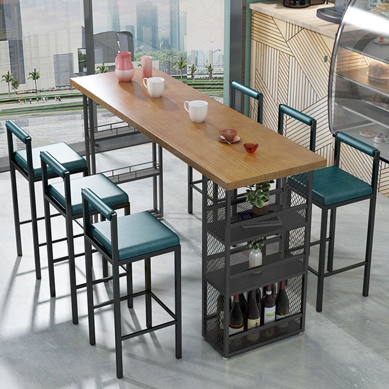 Glam Style Pub Table with Metal Base Rectangle Solid Wood Top Bar Table