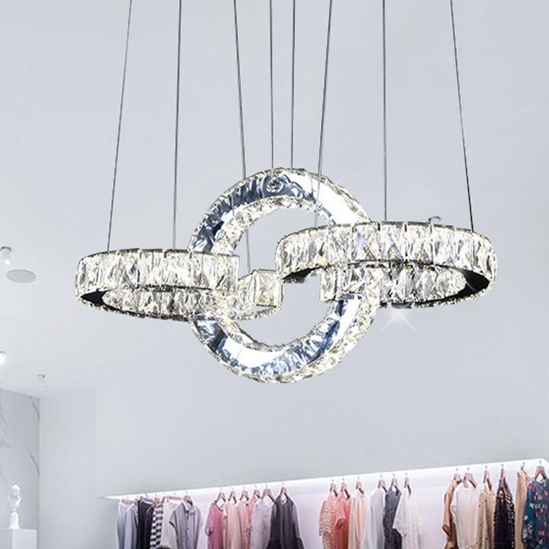 Beveled Crystal LED Pendant Lighting Modernist Black Interlocking Rings Dining Room Chandelier