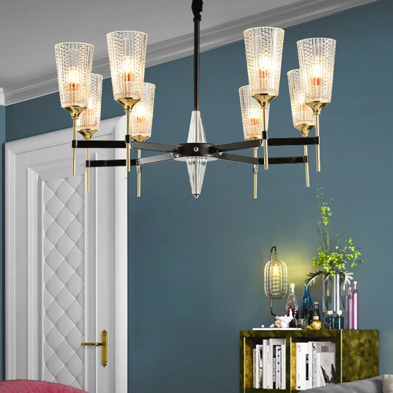 Modern 6/8/12 Lights Chandelier Light Brass Cup Pendant Light Fixture with Crystal Shade