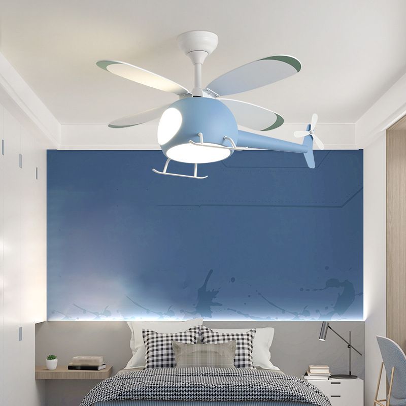 Nordic Style Ceiling Fan Lamp Helicopter Shape LED Ceiling Fan Light for Children's Room