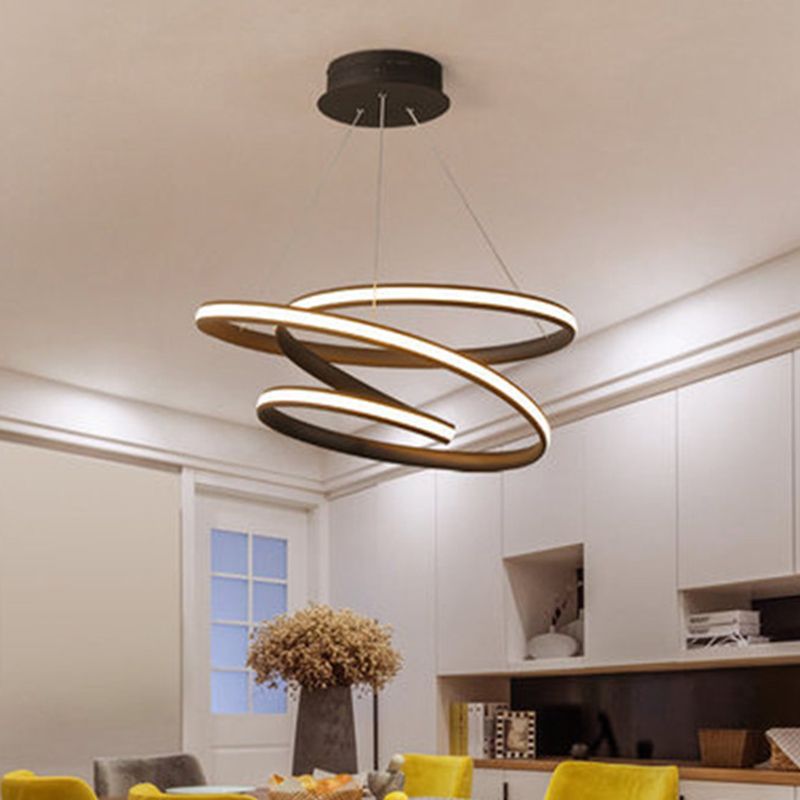 Acrylic Seamless Curve Chandelier Pendant Simple Coffee LED Suspension Light Fixture in Warm/White Light, 21.5"/31.5" W