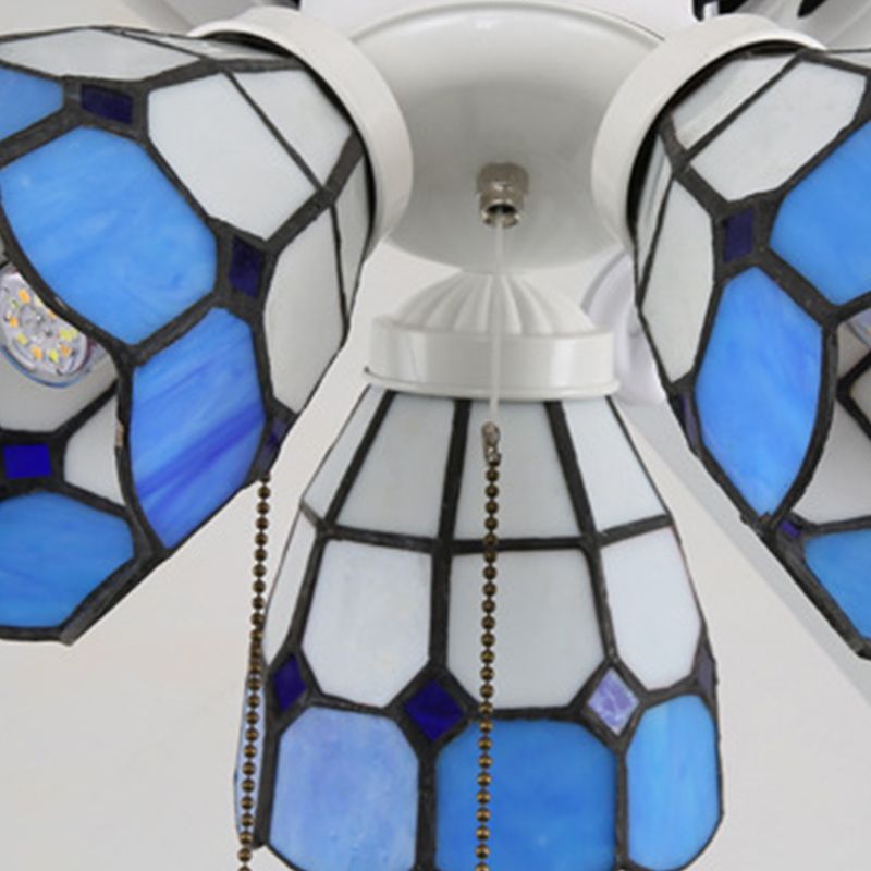 Mediterranean Style Ceiling Fan Lamp Glass Shade Ceiling Fan Light for Bedroom