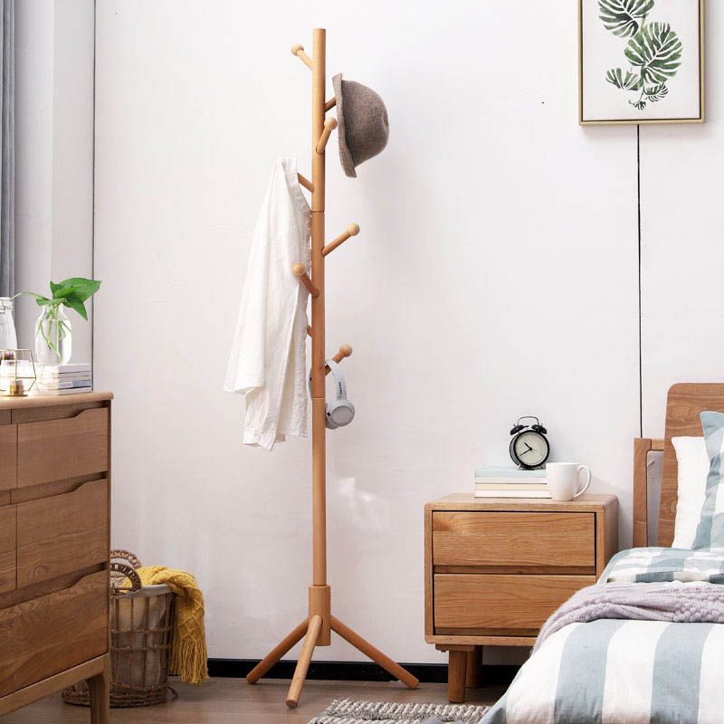 Solid Wood Entrance Hall Tree Modern Style Simple Home Floor Coat Rack