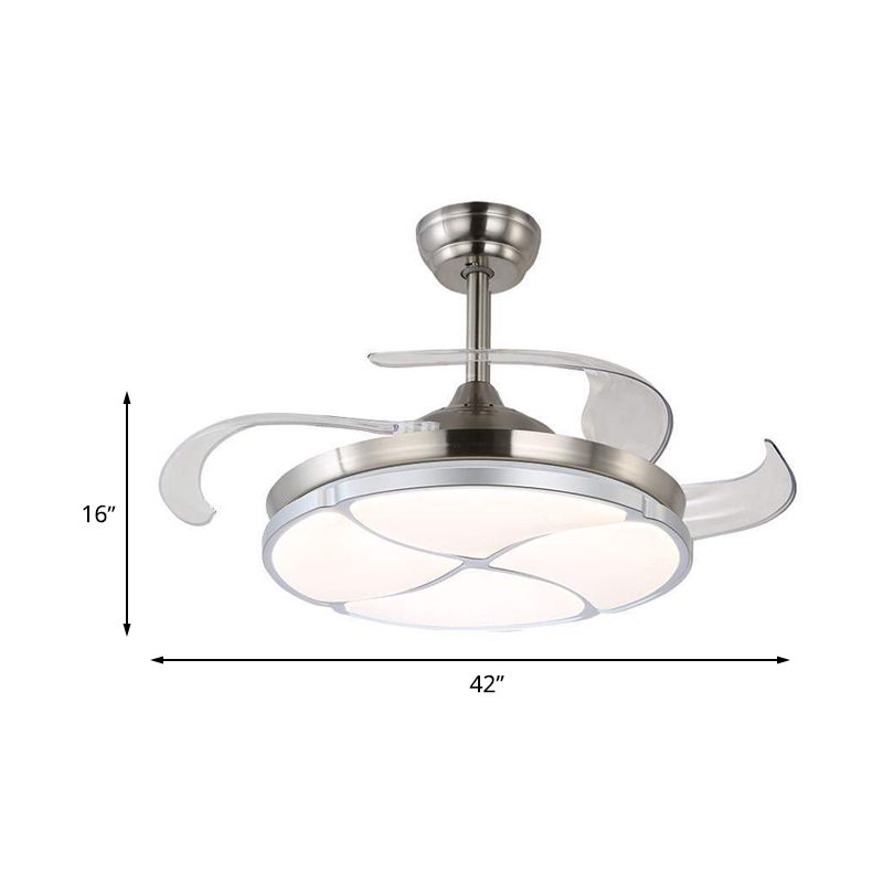 Clover Metal Semi Flush Mount Simplicity LED soggiorno Illuminazione del ventilatore a soffitto in argento con 4 lame trasparenti, larghe 36 "/42"