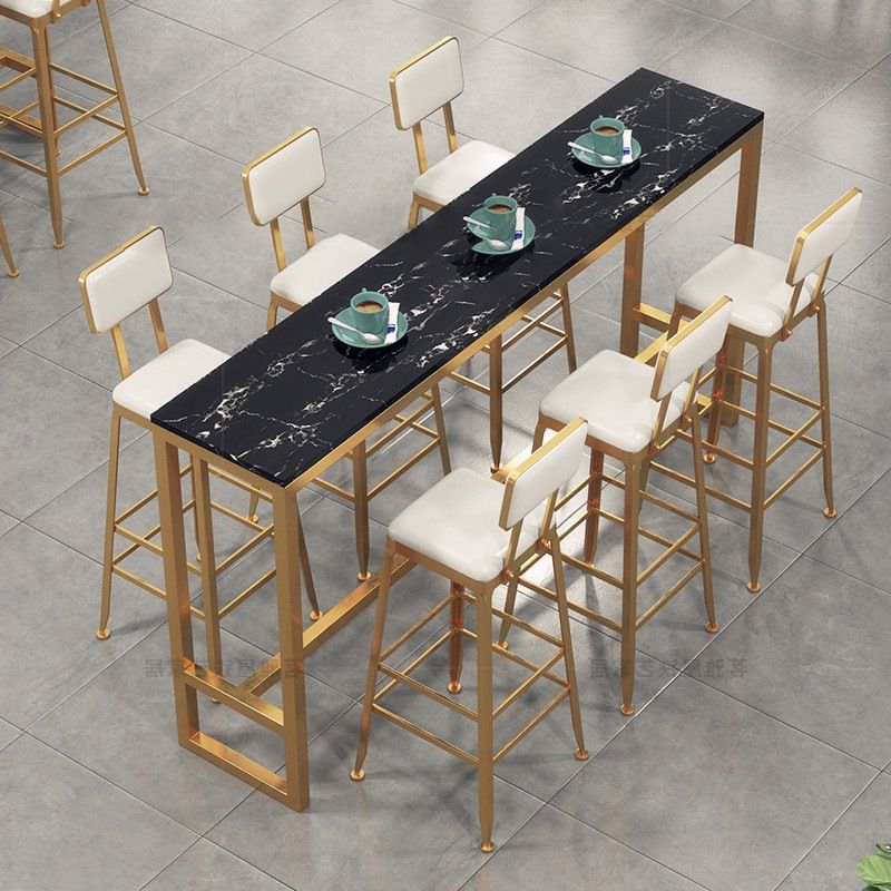 Rectangle Bar Table Contemporary Bar Table with Gold Trestle Base