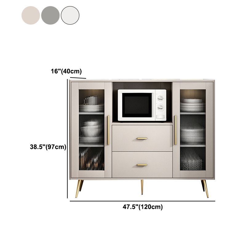 2-Drawer Engineered Wood Sideboard Glam Striped Glass Doors Credenza with Stone Countertop