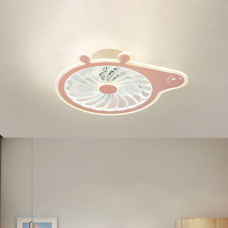 Cartoon Pig Children Room Hanging Fan Fixture Acrylic Simple LED Semi Flush Ceiling Lamp in Pink/Blue, 23.5" Long