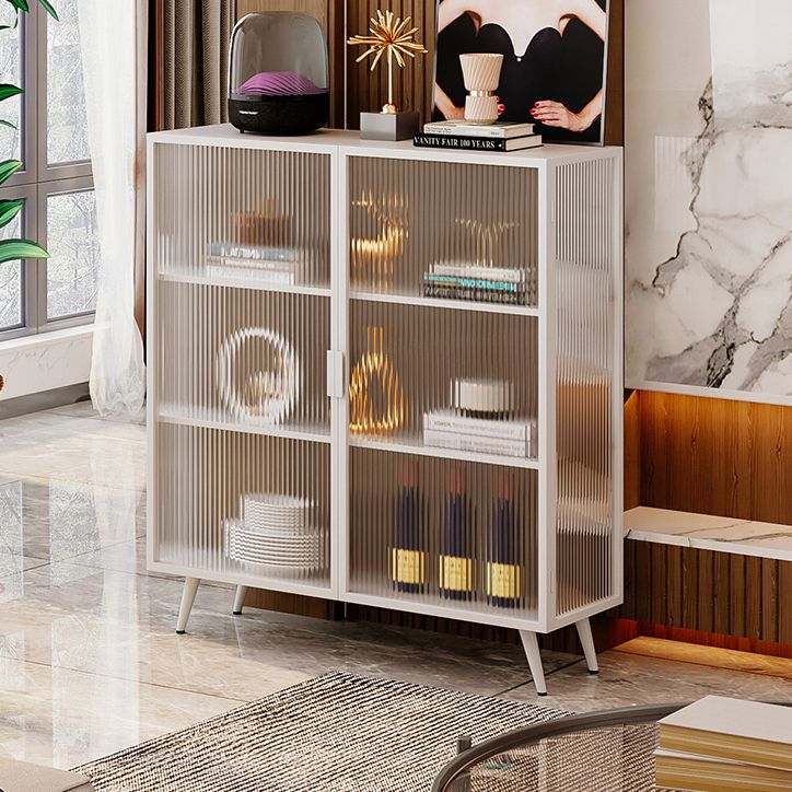 Polished Finish Metal Sideboard Glam Indoor Dining Server with Clear Glass Doors