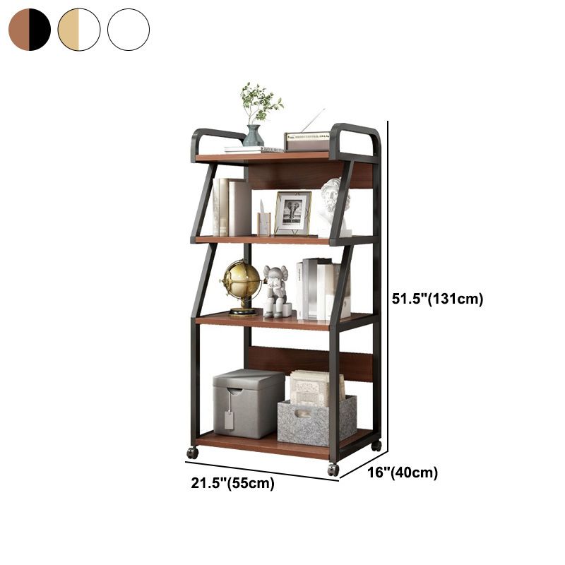 Industrial Etagere Bookshelf Steel Frame Manufactured Wood Shelf with Caster Wheels