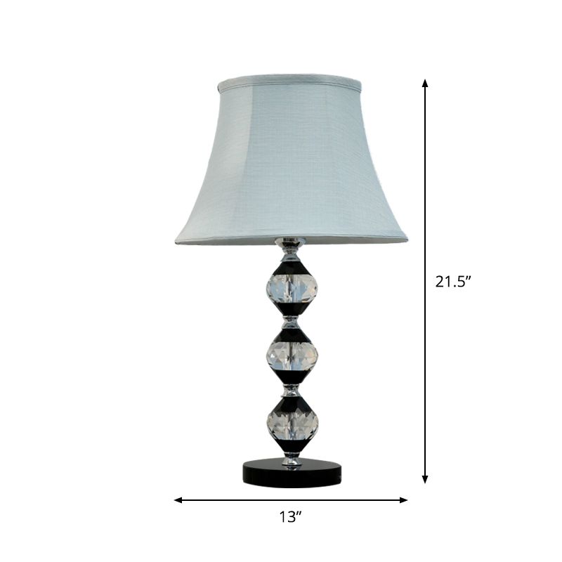 1 Head Beveled Orbs Table Light Modern Clear Crystal Night Stand Lamp with Bell Fabric Shade