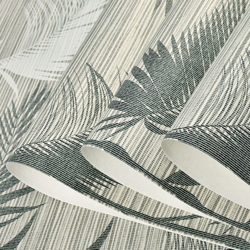 Grey Fern Leaves Wallpaper Roll Water Resistant Wall Covering for Home Decor, Unpasted