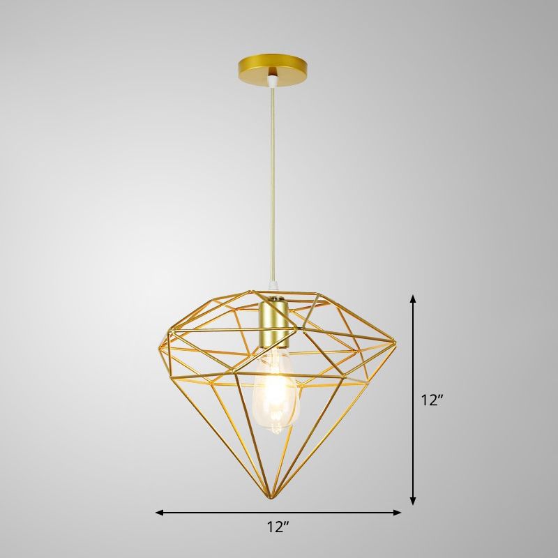 Gold Cage Frame Pendant Ceiling Light Nordic Metal 1 Bulb Dining Room Suspension Light