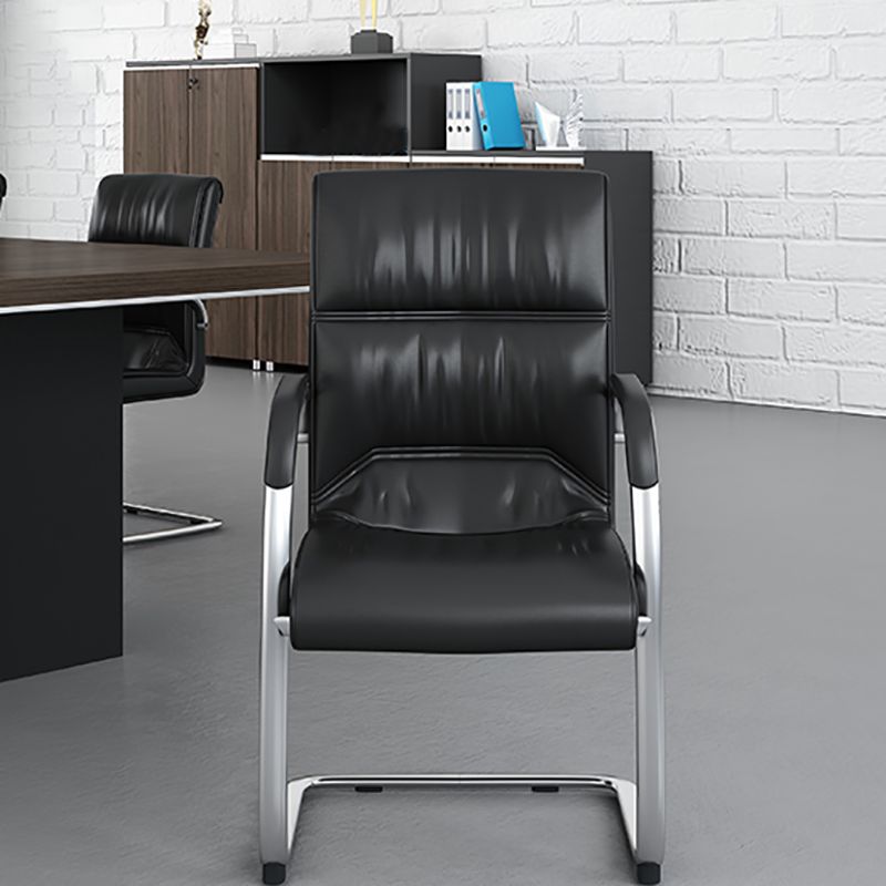 Modern Fixed Arms Conference Chair No Wheels Leather Management Office Chair