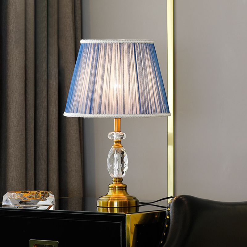 Cone Faceted Crystal Night Light Modernism 1-Bulb Blue Table Lighting with Faux-Braided Detailing