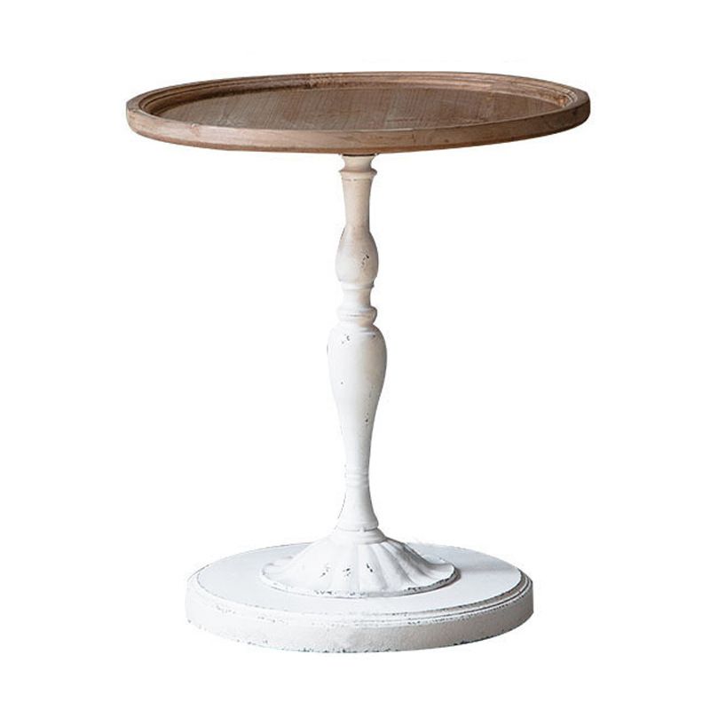 French Country Style Cocktail Table Solid Wood with White/black Metal Base Coffee Table