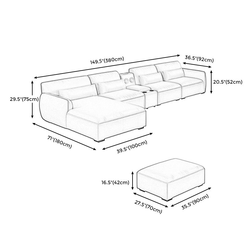 Scandinavian Tan Faux Leather Straight Arm Sofa/Sectionals with Stain-Resistant