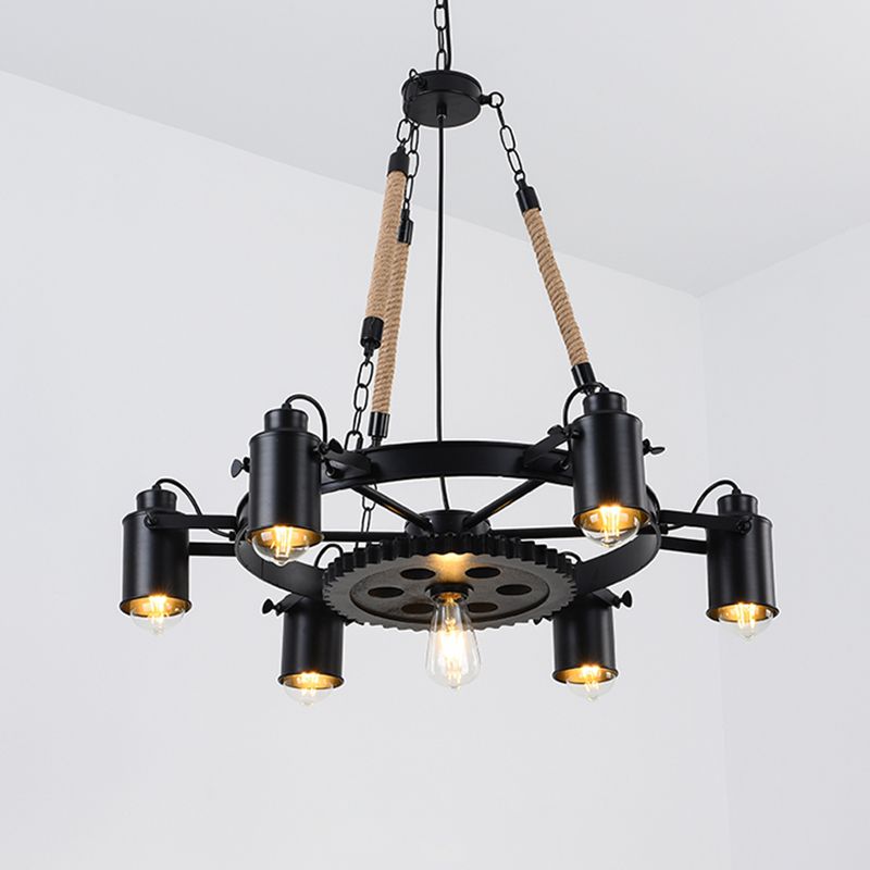 Natural Manila Rope Chandelier Retro Light Bar Light Indoor Light in Industrial Style