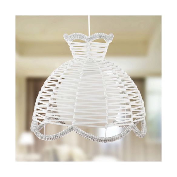 Rattan Scalloped Shade Pendant Lamp Modern Simple 1 Light Hanging Lighting in White