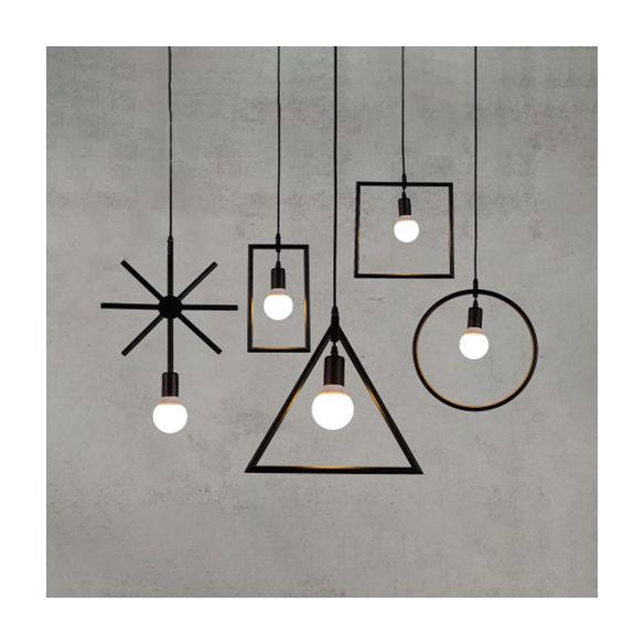 Geometric Living Room Ceiling Lighting Industrial Stylish Metal 5 Lights Black Suspended Light with Different Shade