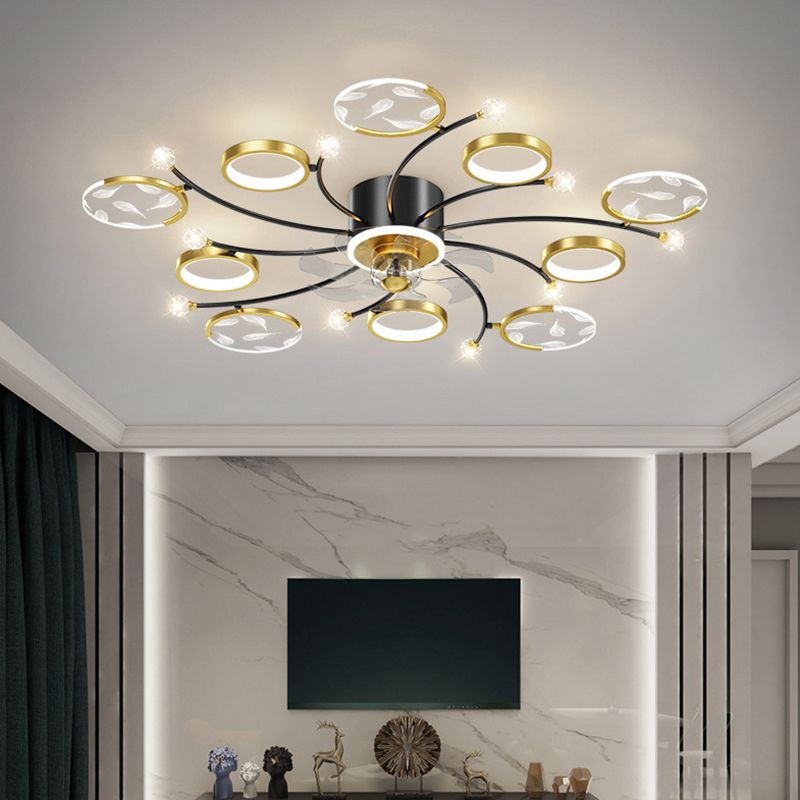 7/9/11-Light Golden Modernism LED Ceiling Fan Light for Dining Room