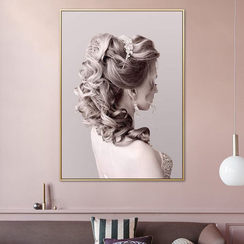 Pink Glam Style Painting Girl Profile Canvas for Bathroom, Multiple Sizes Available