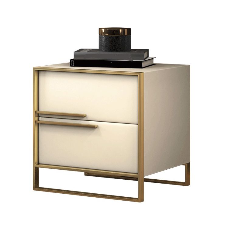 Leather Nightstand with Metal Legs Glam Night Table with Drawers