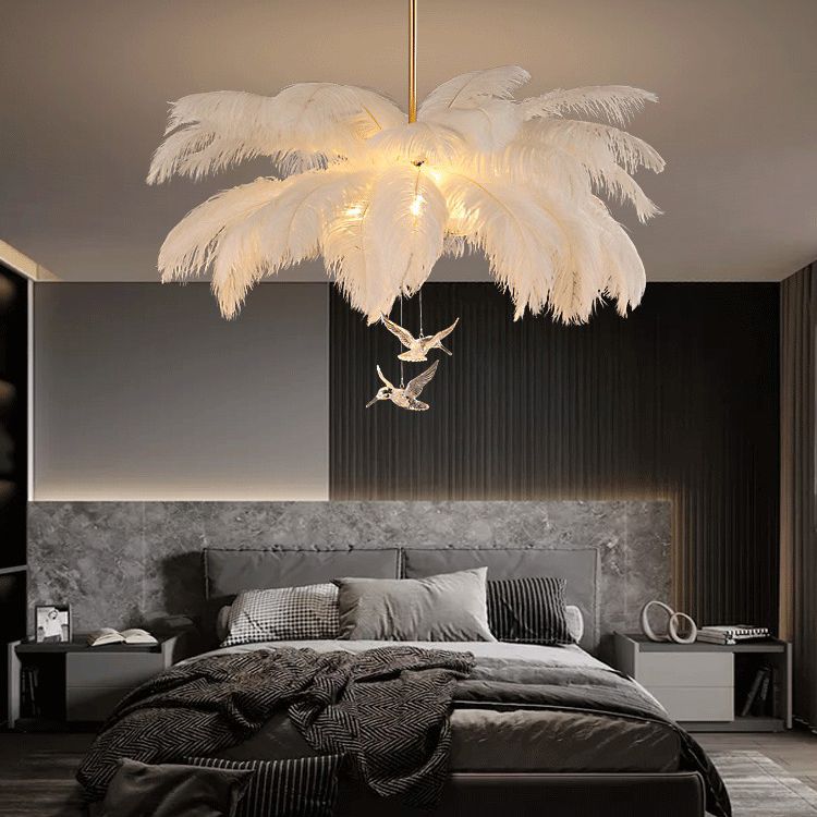 Affaire au plafond de plumes autruche Modern Nordic Creative White Plafond plafond pour chambre à coucher