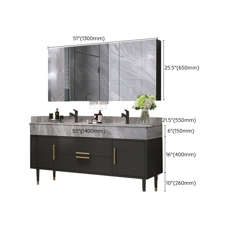 Drawers Bathroom Vanity Double Sink 2 Doors Freestanding Rectangle Vanity with Mirror